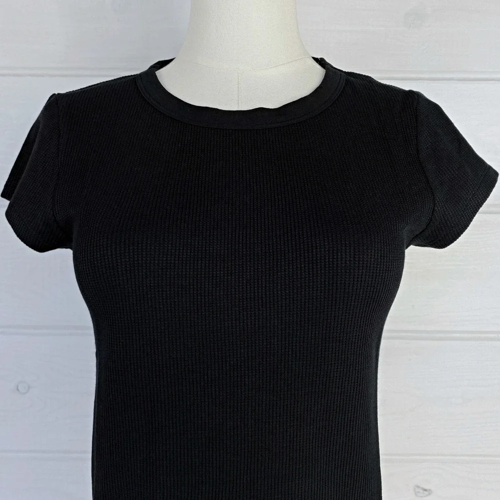 American Eagle AE Waffle T-Shirt Layering Tee M Black Stretch Base Layer 90s Y2K - Picture 9 of 16
